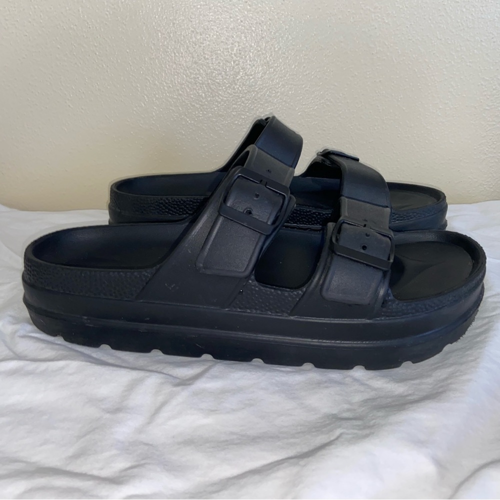 wild fable Black Dual-Buckle Slide Sandals